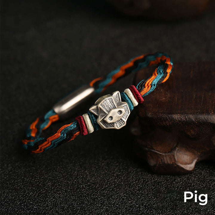 Pulsera de cuerda con nudo de reencarnación colorida, protección del zodiaco chino, Año del Dragón, plata de ley 999 hecha a mano con Buddha Stones