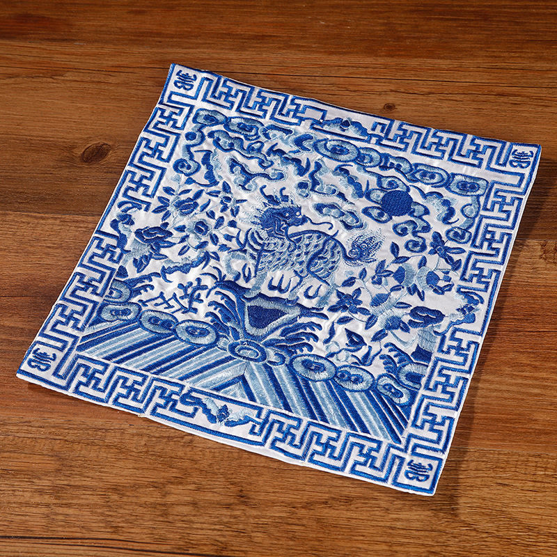 Tapete para tazas bordado con Buddha Stones, grulla, dragón Fénix, Kirin, posavasos para tazas de té, tapete para té cuadrado Kung Fu