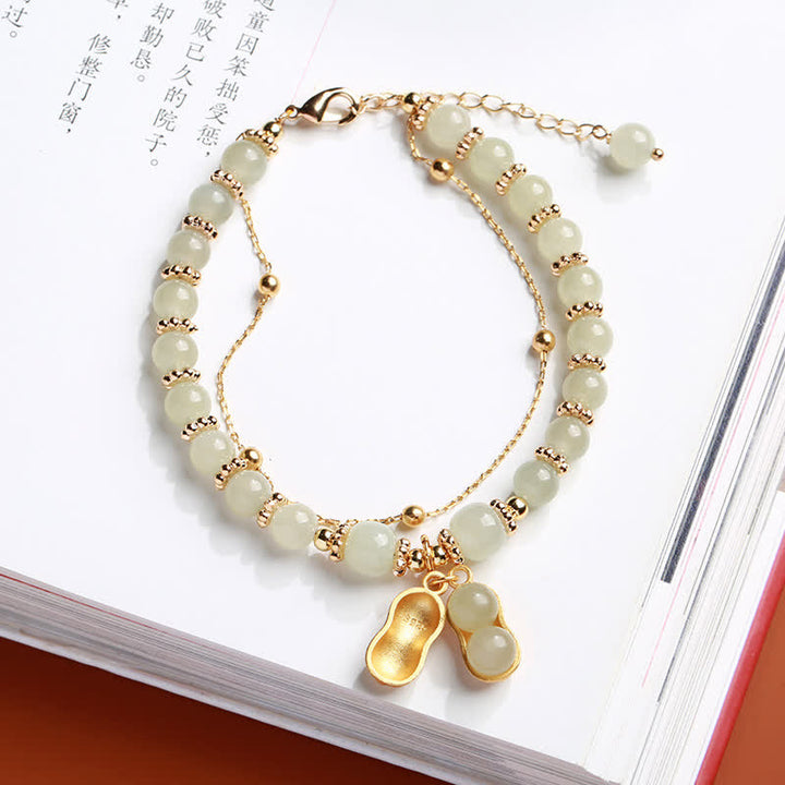 Pulsera con dije de maní de plata de ley 925 con jade hetiano natural