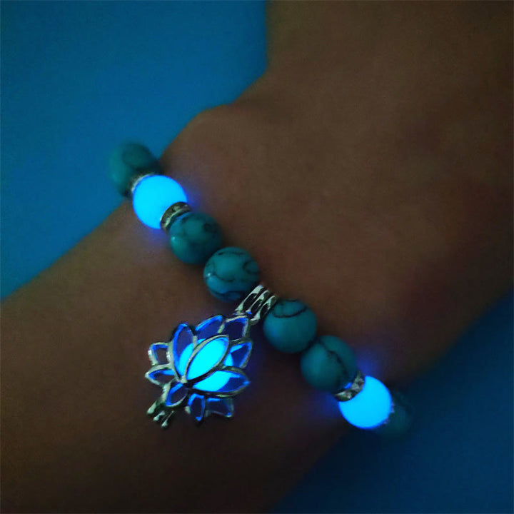 Pulsera de protección de loto con cuentas luminosas de piedra brillante turquesa tibetana de Buddha Stones