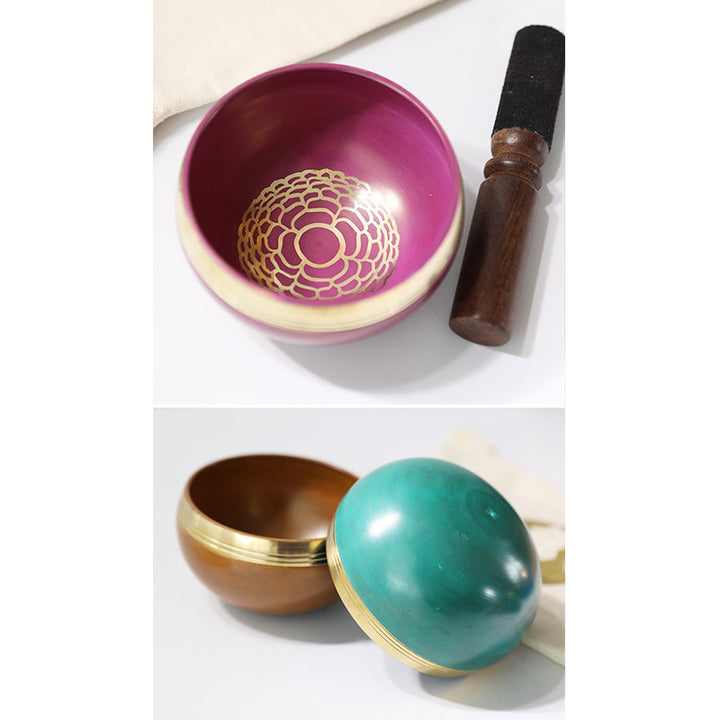 Cuenco tibetano de sonido con Buddha Stones , hecho a mano para la curación de chakras y la meditación de atención plena.