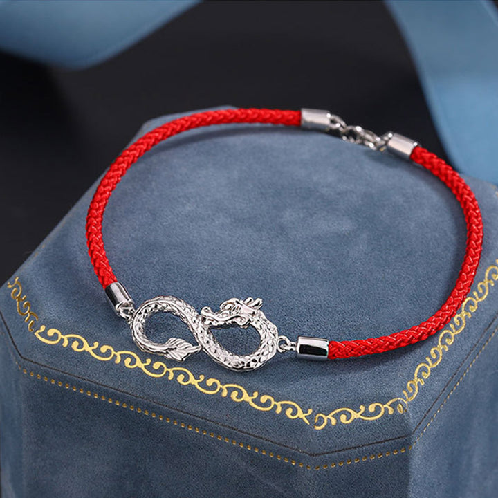 Pulsera de protección de la suerte con nudo infinito de plata de ley 999 con Buddha Stones del año del dragón