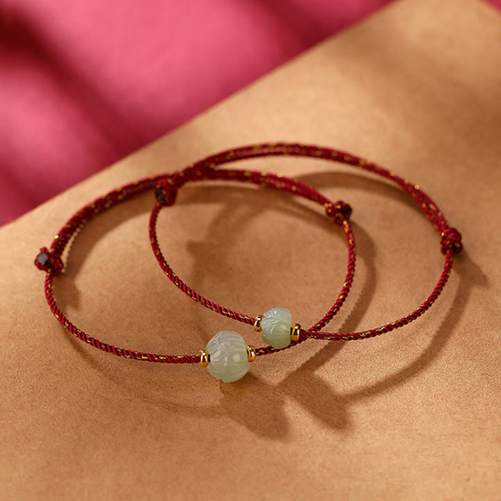 Pulsera de hilo rojo de la suerte de loto de jade hetiano chapado en plata de ley 925 con Buddha Stones