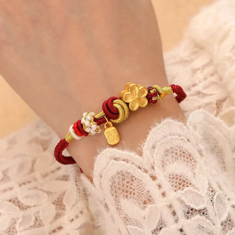 Pulsera de hilo rojo con Buddha Stones, flor de melocotón, amuleto de felicidad, suerte
