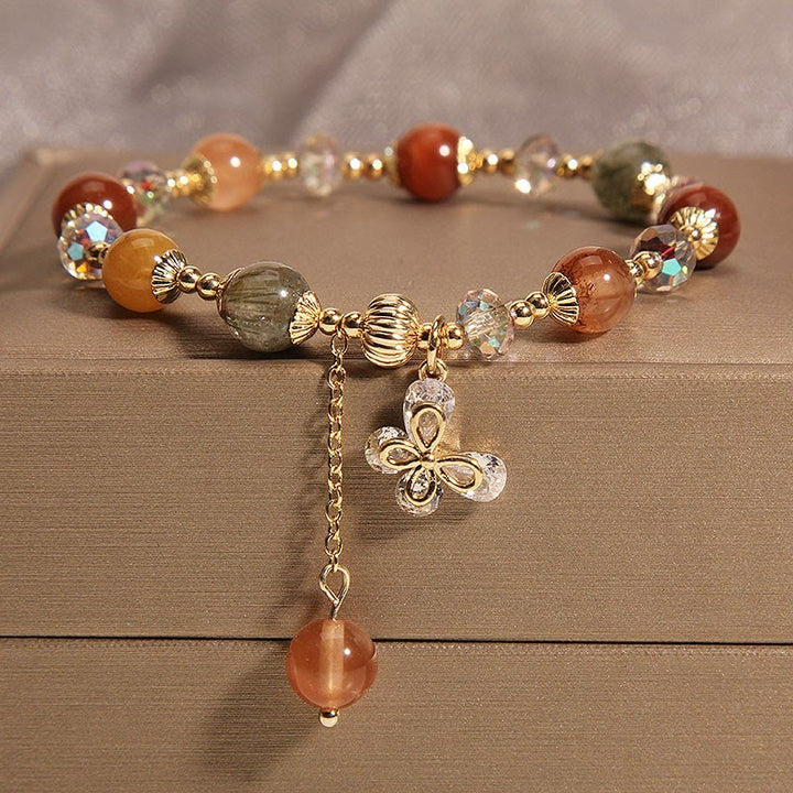 Pulsera con dije de mariposa de Cuarzo rutilado, cristal de arco iris, Fu Lu Shou Natural, Buddha Stones