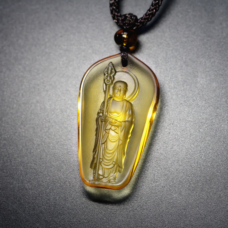 Collar con colgante de amuleto de serenidad de cristal de Buda Liuli de Buddha Stones Ksitigarbha