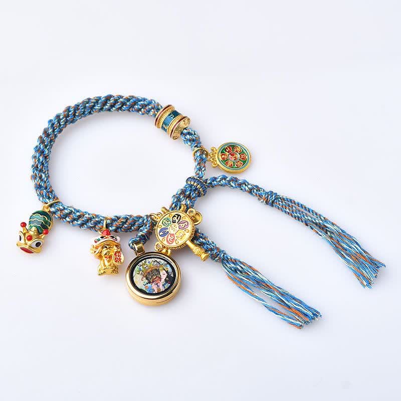 Pulsera tibetana Zakiram diosa de la riqueza Thangka suerte rueda de oración trenzada