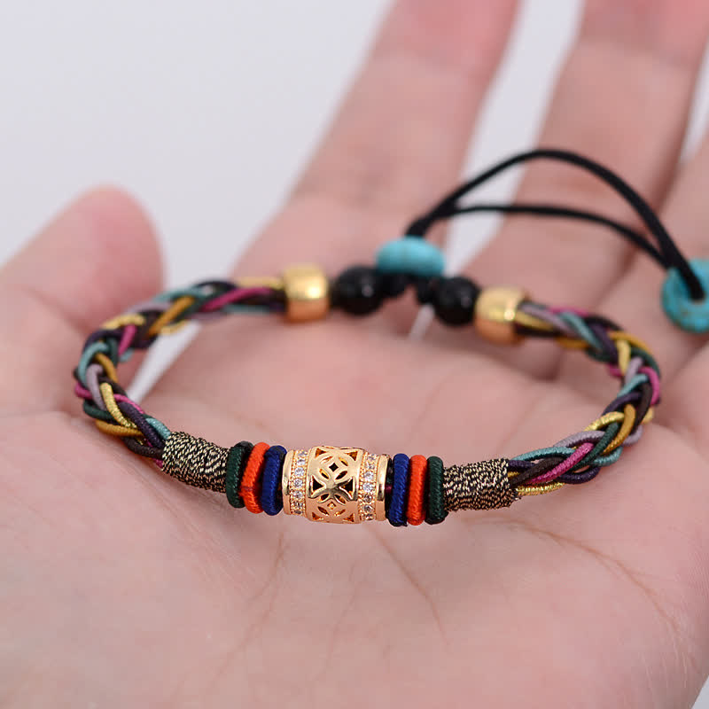 Pulsera de cuerda tejida con moneda de cobre hecha a mano con nudo de ocho hilos, Buddha Stones tibetanas