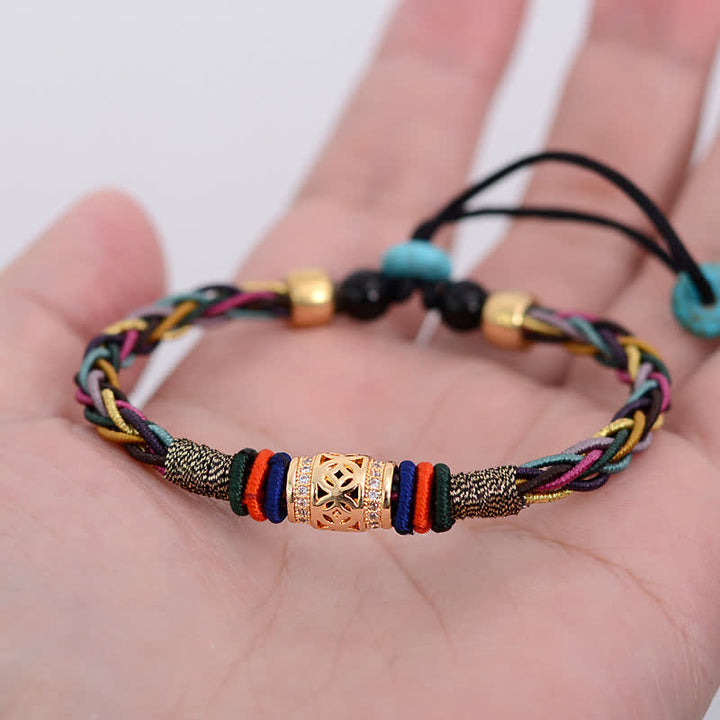 Pulsera de cuerda tejida con moneda de cobre hecha a mano con nudo de ocho hilos, Buddha Stones tibetanas
