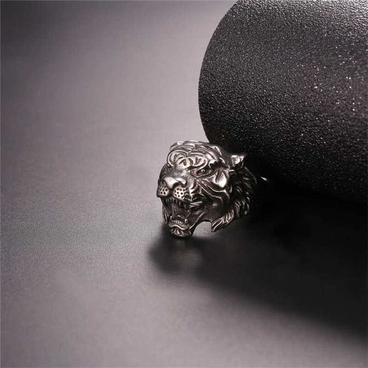 Anillo de motociclista Punk Rock con equilibrio de acero titanio y cabeza de tigre Animal para hombre