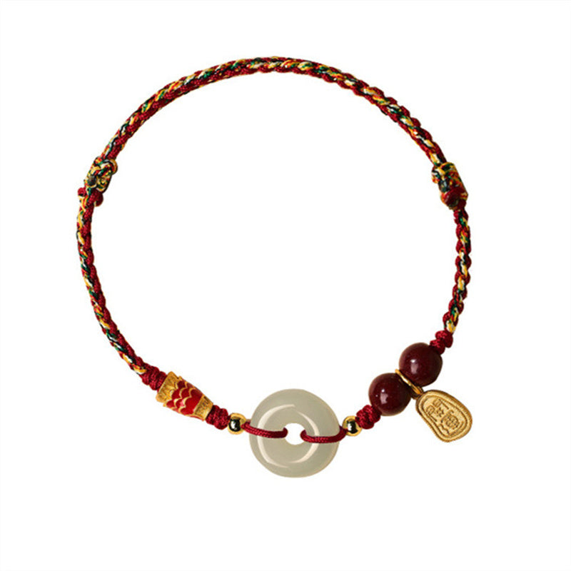 Pulsera de plata de ley 925 con Buddha Stones , pez koi, jade hetiano, hebilla de la suerte