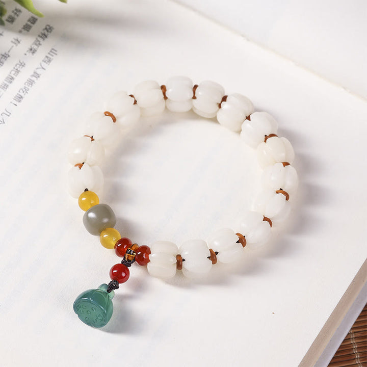 Semilla de Bodhi Natural, ágata roja, Bodhi, armonía tranquila, pulsera de loto con cuentas de calabaza grabadas