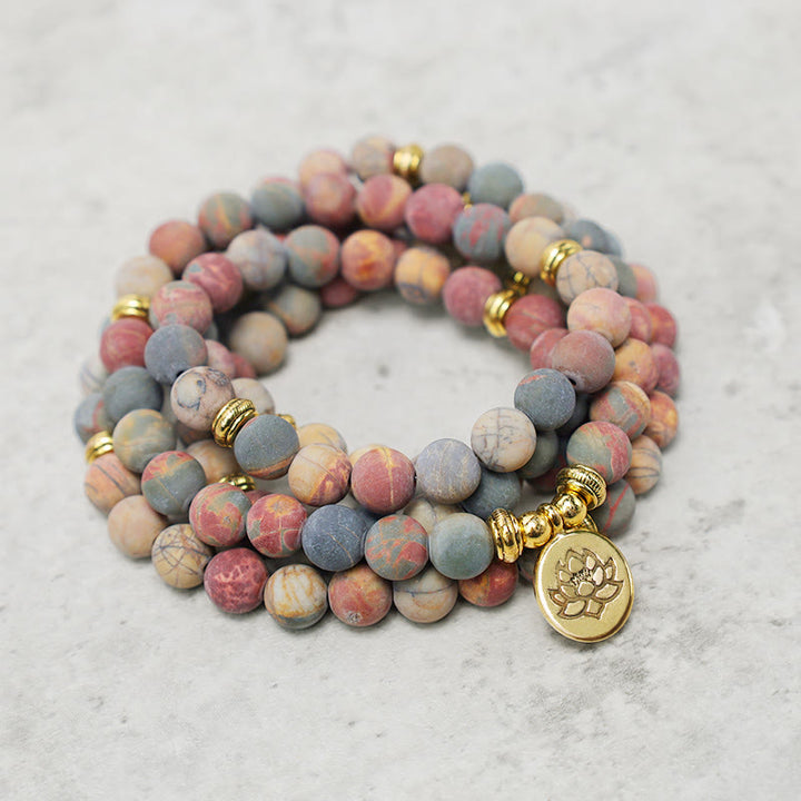 Pulsera de energía con 108 cuentas de Mala, piedra de jaspe Picasso, Buddha Stones
