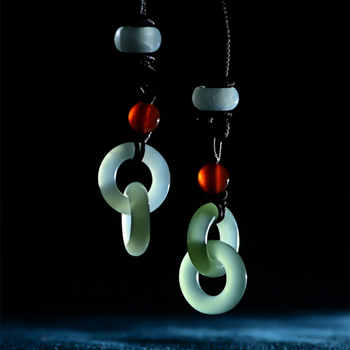 Buddha Stones Natural Hetian cian Jade blanco Jade doble paz hebilla éxito collar colgante