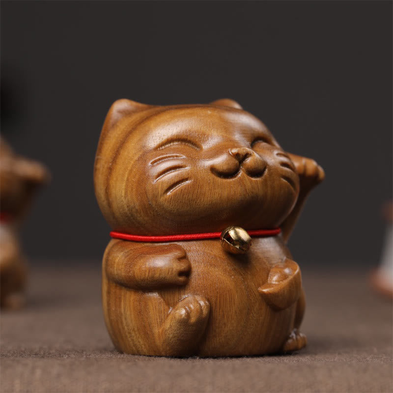 Buddha Stones Sándalo Verde Pequeño Mini Lindo Gato de la Suerte Decoraciones de Paz - image 8