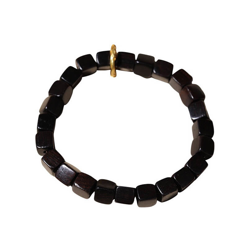 Pulsera de paz y calma con cuentas cuadradas de madera de ébano tibetano con Buddha Stones