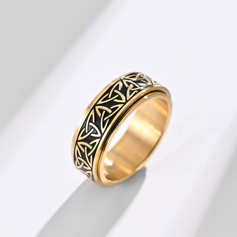 Anillo giratorio calmante de acero titanio Triquetra con nudo triangular de Buddha Stones