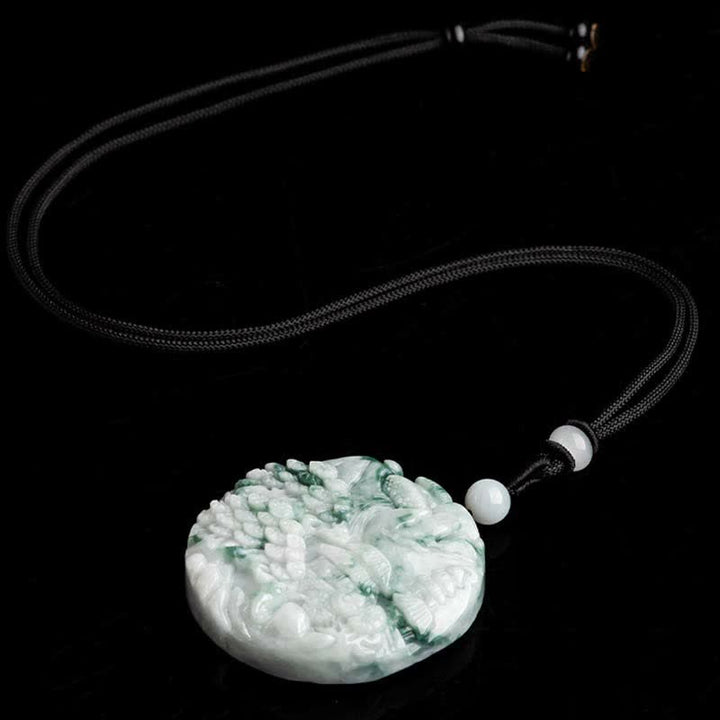 Collar de cadena de abundancia de jade con paisaje de montaña de Buddha Stones
