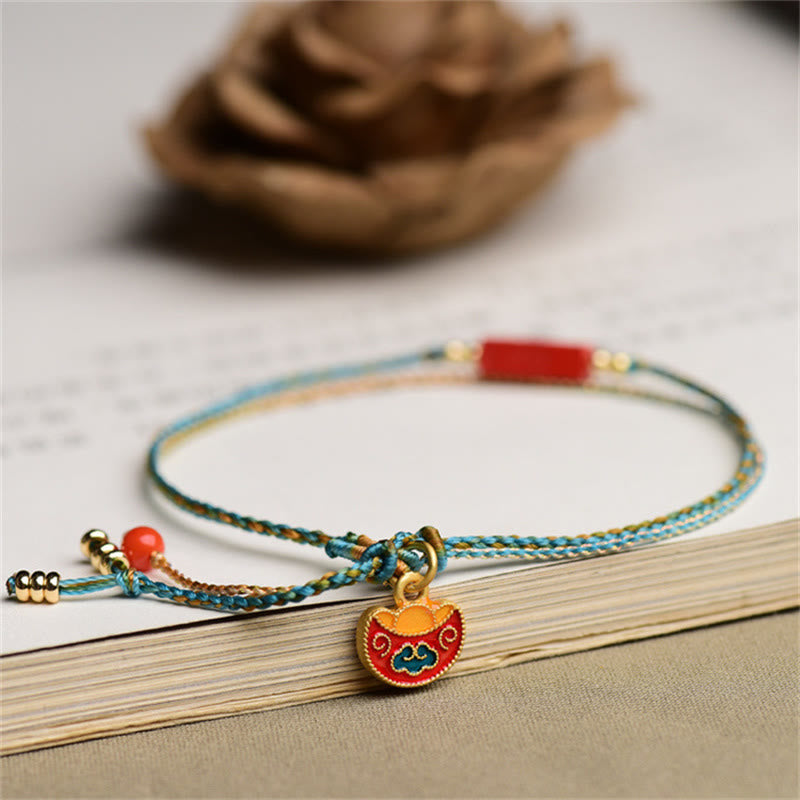 Pulsera de doble capa trenzada con Buddha Stones hecha a mano con cinabrio como uno desea bendición