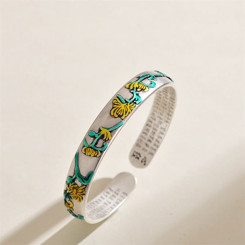 Pulsera curativa con Buddha Stones, flor de ciruelo, crisantemo, diseño de flor de corazón, Sutra