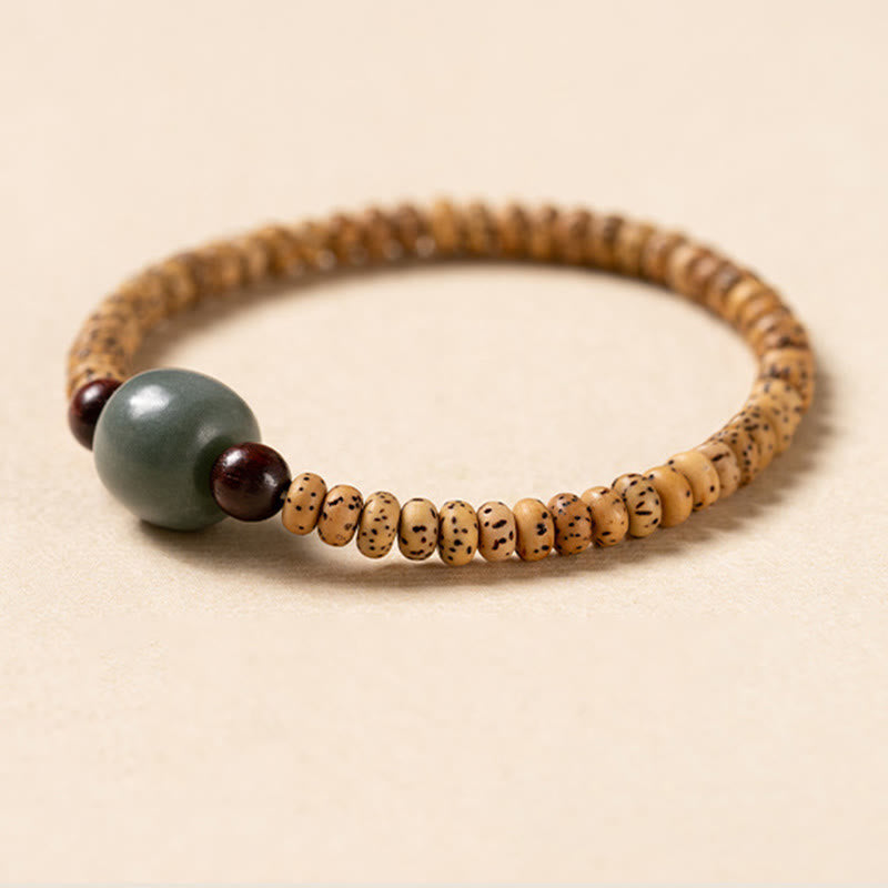 Pulsera de sabiduría de sándalo rojo con hojas pequeñas y semillas de Bodhi de Buddha Stones