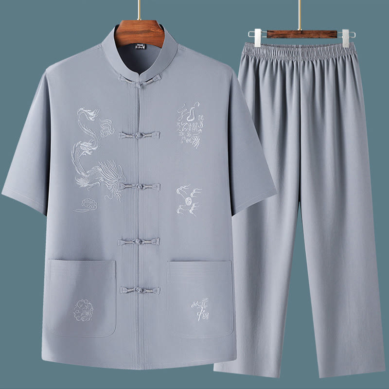 Traje Tang de Buddha Stones Hanfu dragón chino uniforme de kungfú tradicional camisetas y pantalones de manga corta conjunto de ropa para hombre - image 7