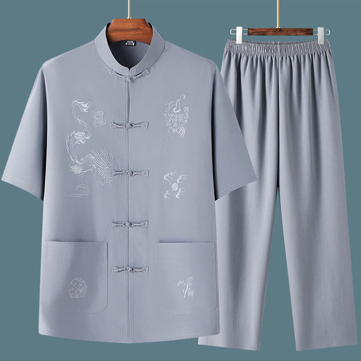 Traje Tang de Buddha Stones Hanfu dragón chino uniforme de kungfú tradicional camisetas y pantalones de manga corta conjunto de ropa para hombre - image 7