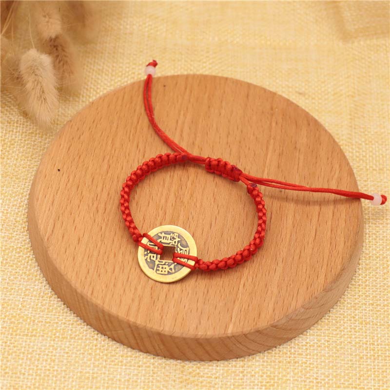 Pulsera de tejido de hilo rojo de la fortuna de la moneda de cobre de las Buddha Stones