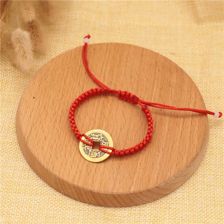Pulsera de tejido de hilo rojo de la fortuna de la moneda de cobre de las Buddha Stones