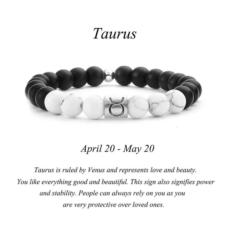 Buddha Stones 12 Constelaciones del Zodíaco Piedra Natural Esmerilada Pulsera de la Fortuna con Cuentas de Turquesa Blanca