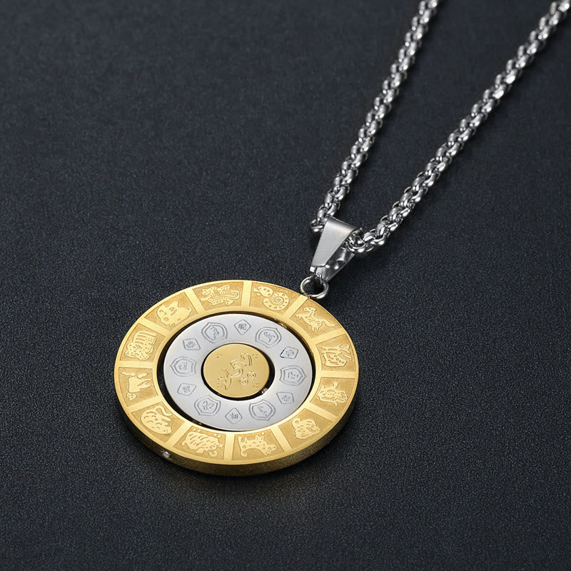 Buddha Stones Zodíaco chino Nueve palacios Ocho diagramas Bagua Amuleto Armonía Collar Colgante giratorio