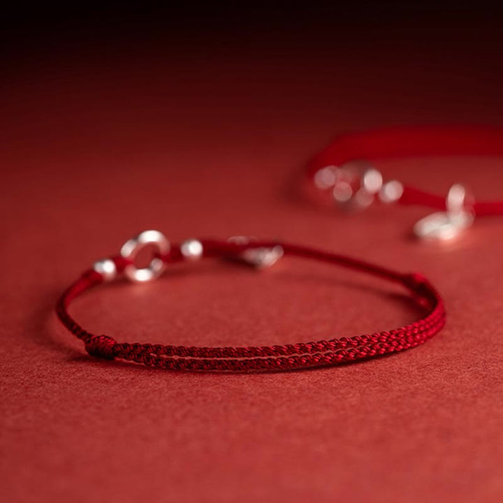 Pulsera de hilo rojo con hebilla de loto, paz, alegría, suerte, fortuna, plata de ley 925 , Buddha Stones