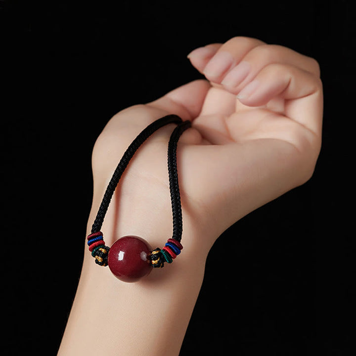 Collar con colgante de cadena con cuentas de cinabrio y Buddha Stones