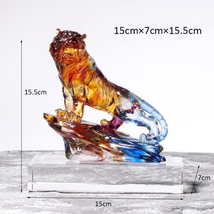 Pieza de arte de tigre de cristal Liuli hecha a mano, protección para decoración del hogar