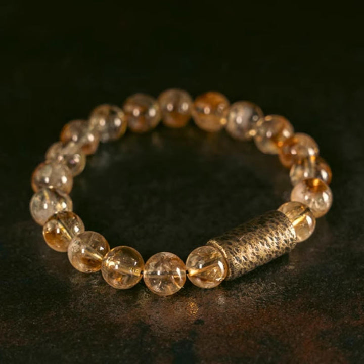 Pulsera de protección de cuentas de latón y cristal de citrino natural con piedras de Buddha Stones