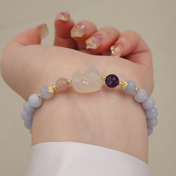 Pulsera con dije de gato, calabaza, conejo, calcedonia, aguamarina natural , Buddha Stones - Gato de calcedonia aguamarina - image 7
