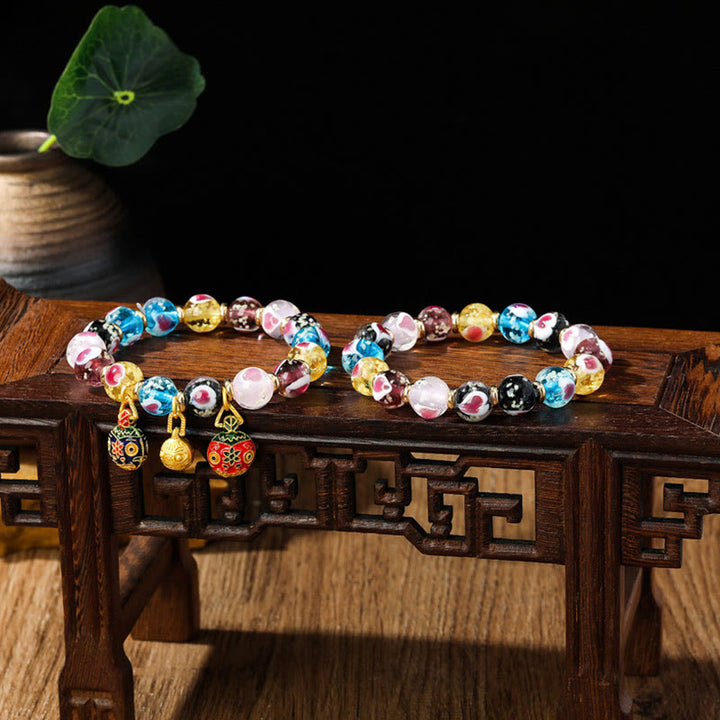 Pulsera de cuentas de cristal Liuli fluorescente luminosa con corazón de amor rosa de la familia de las bestias que tragan oro con Buddha Stones