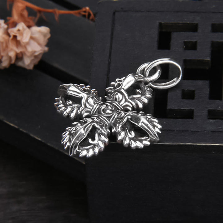 Collar con colgante de fuerza espiritual de doble Dorje Vajra de plata de ley 925 con Buddha Stones