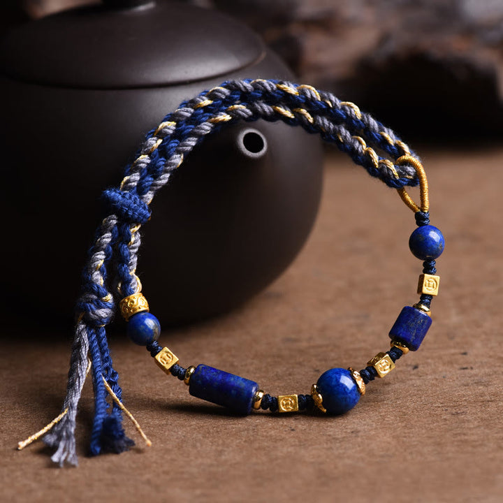 Pulsera de cuerda positiva con cuentas de lazurita natural hecha a mano con Buddha Stones