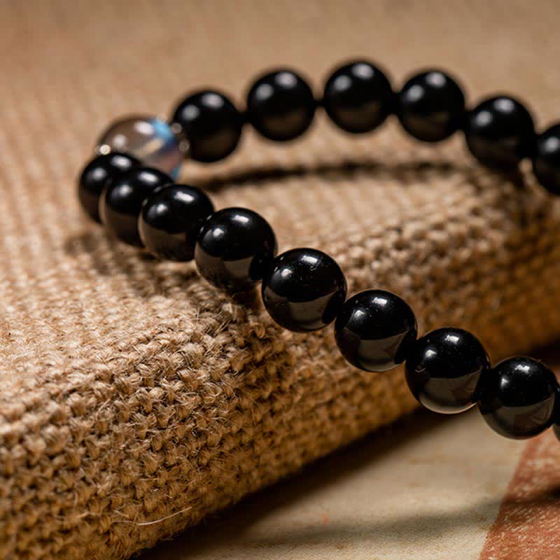 Pulsera de fuerza de piedra lunar de obsidiana negra de plata de ley 925 con Buda natal del zodíaco chino - image 17