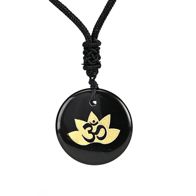 Buddha Stones OM símbolo de loto varios cristales amatista ojo de tigre colgante collar curativo