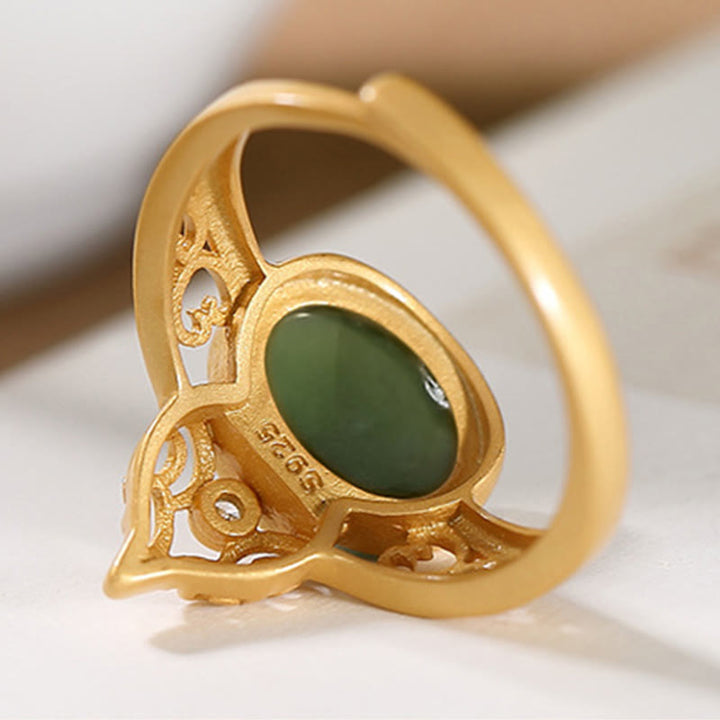 Anillo ajustable de la suerte del éxito de la moneda de cobre del jade cian de la calabaza de las Buddha Stones
