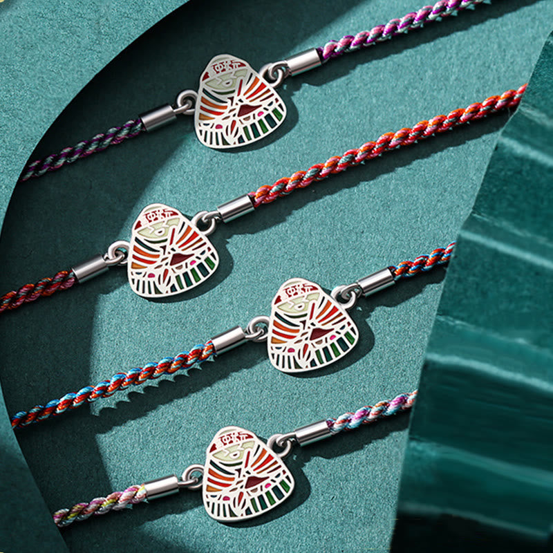 Pulsera hecha a mano multicolor con Buddha Stones de plata de ley 925 con patrón Zongzi de la suerte