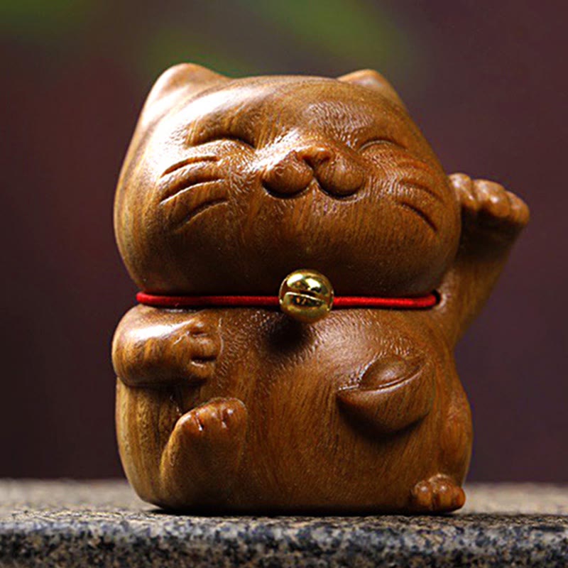Buddha Stones Sándalo Verde Pequeño Mini Lindo Gato de la Suerte Decoraciones de Paz - image 2