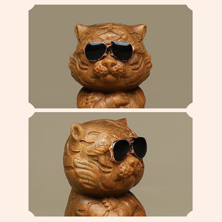 Buddha Stones pequeñas, decoraciones de escritorio positivas grabadas con tigre de sándalo verde