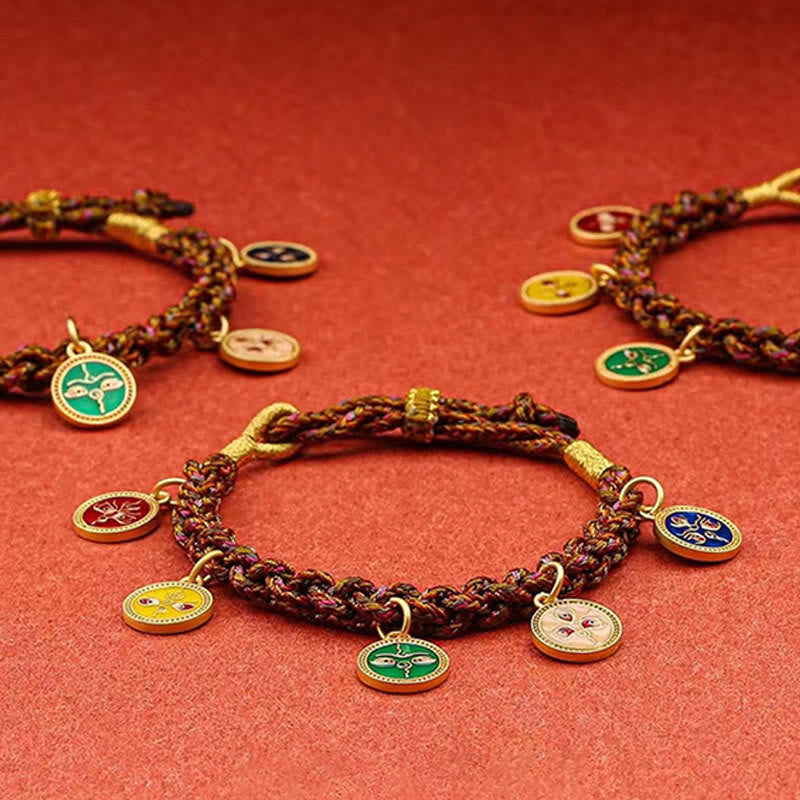 Pulsera de cuerda trenzada de la suerte Thangka de los cinco dioses tibetanos de la riqueza