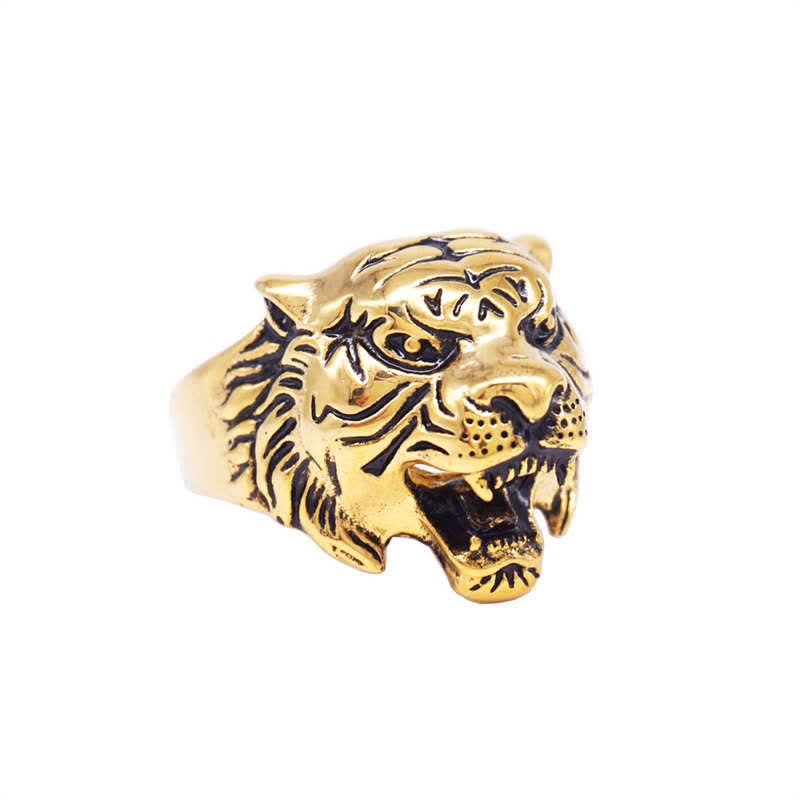 Anillo de motociclista Punk Rock con equilibrio de acero titanio y cabeza de tigre Animal para hombre