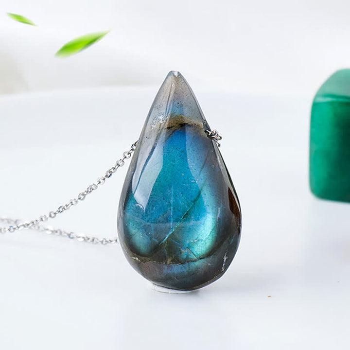 Colgante de collar curativo con soporte de gota de agua de labradorita de Buddha Stones