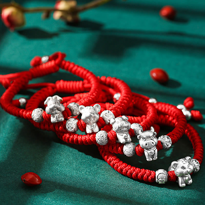 Pulsera para niños hecha a mano con cuerda roja del zodíaco chino de plata de ley 999 con Buddha Stones