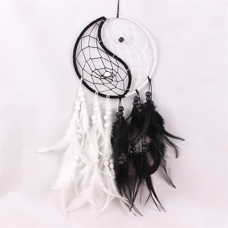 Atrapasueños Yin Yang, red circular con plumas, decoración de equilibrio